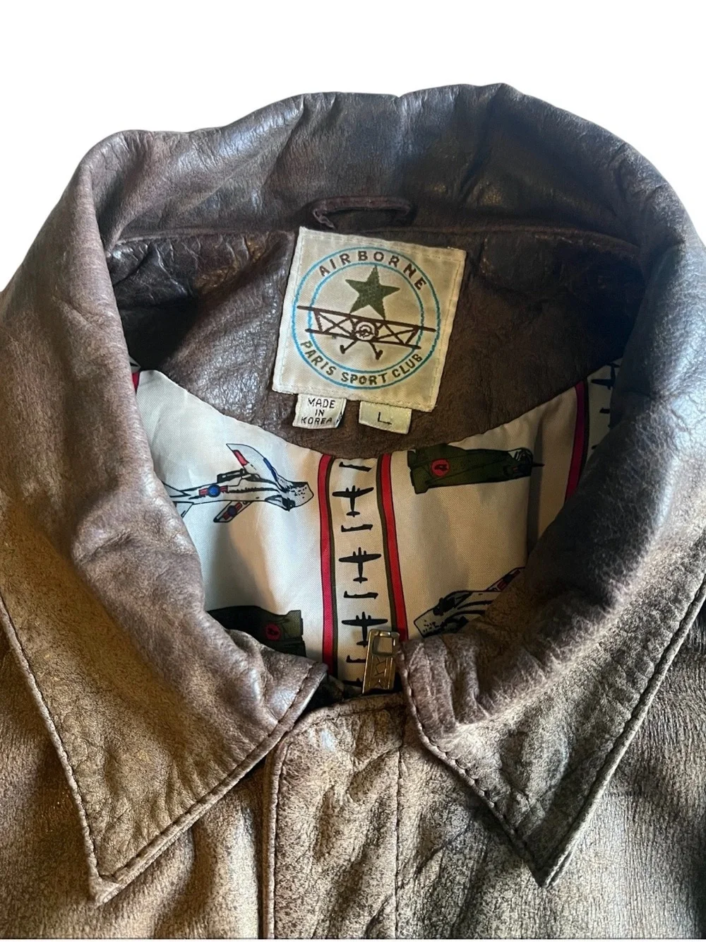 Vintage Paris Sport Club Wings of Adventure Leather Flight Bomber Jacket L